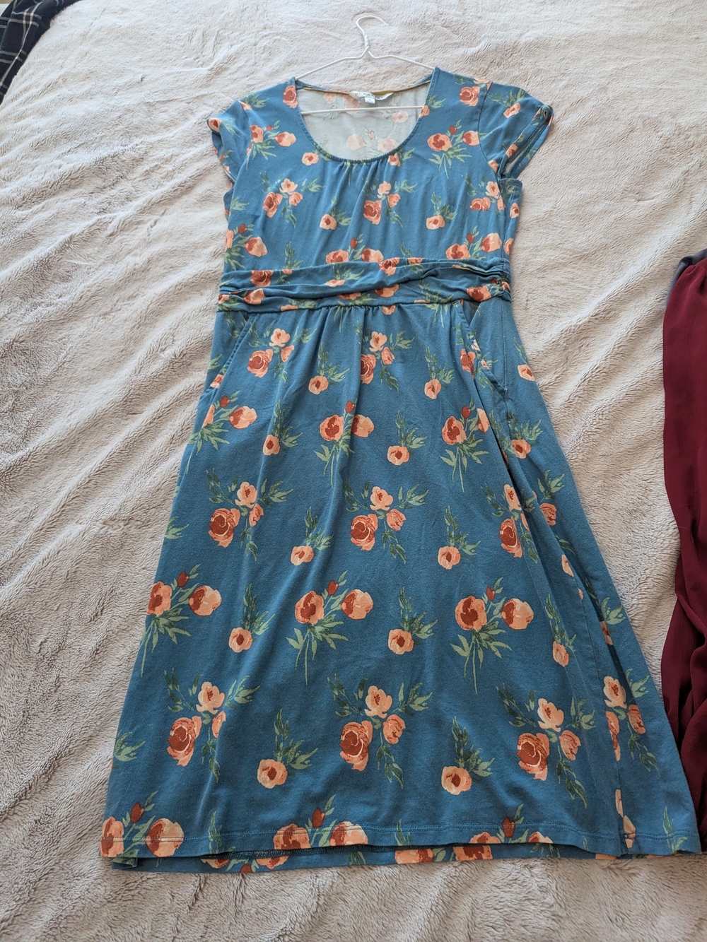 DownEast Blue Dress with Peach Floral Print